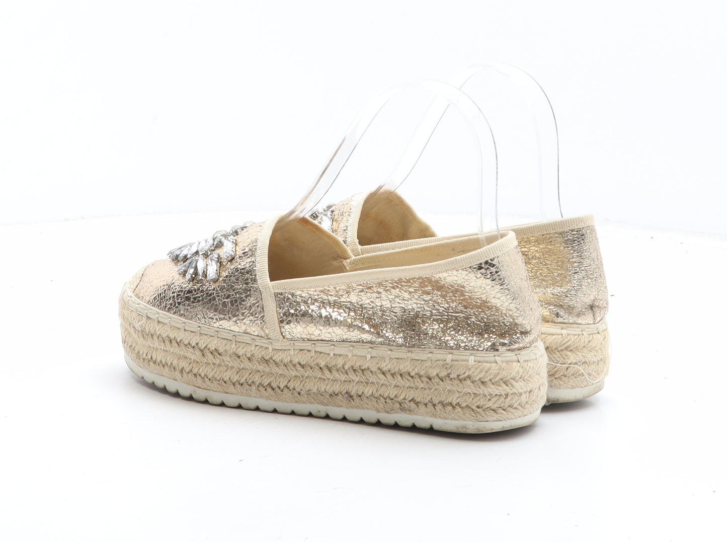 Preworn Womens Gold Fabric Espadrille Casual UK