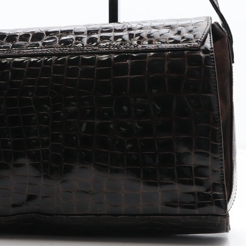 Preworn Womens Brown Polyurethane Shoulder Bag Size Small - Croc Texture