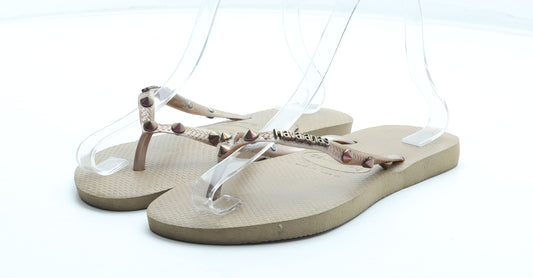 Havaianas Womens Gold Rubber Thong Sandal UK - UK Size 4-5