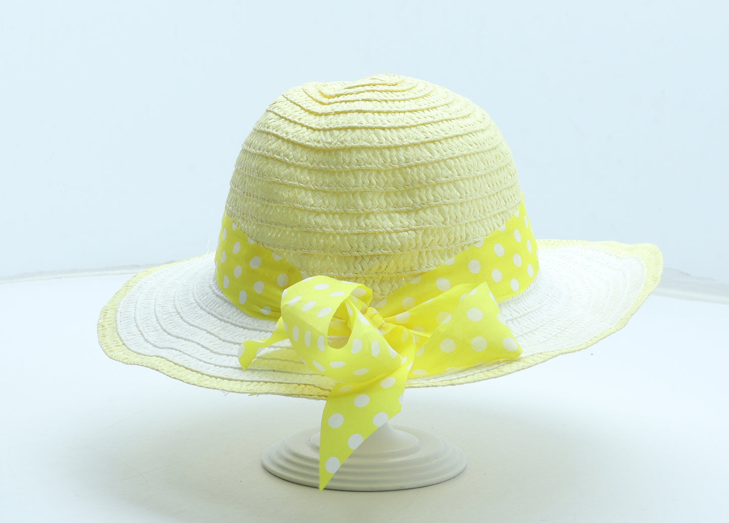 Preworn Girls Yellow Polka Dot Paper Sun Hat Size S
