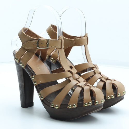 New Look Womens Brown Leather Strappy Heel UK