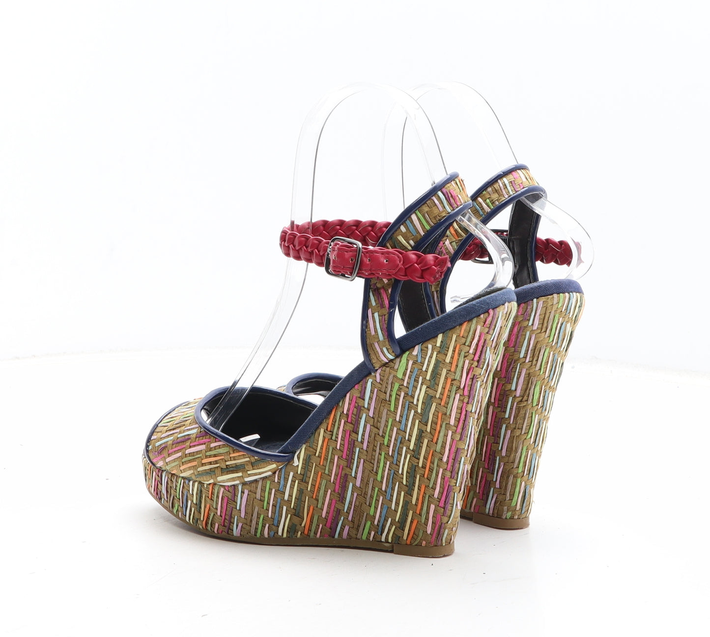 Preworn Womens Multicoloured Geometric Synthetic Strappy Heel UK