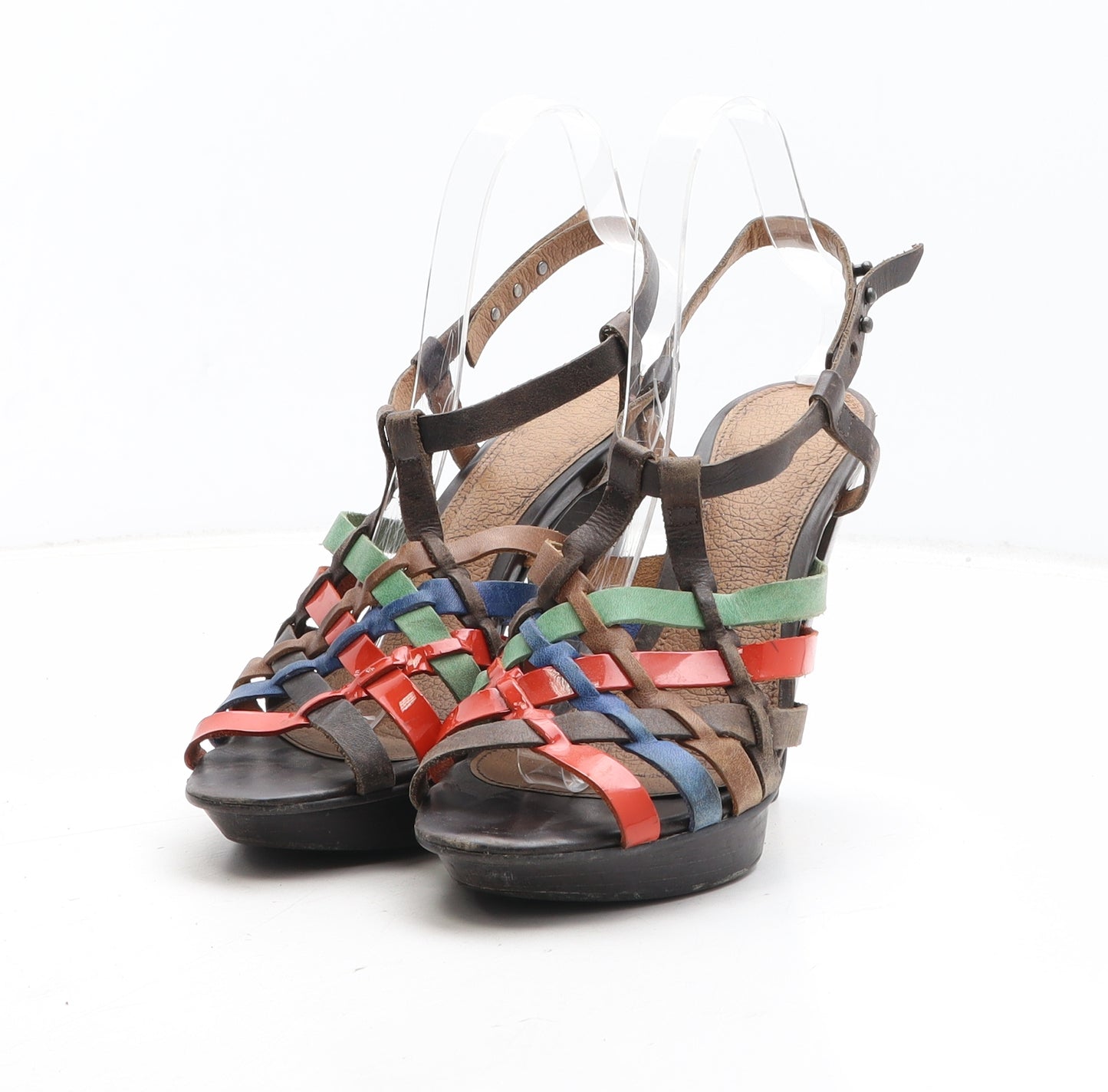 Preworn Womens Multicoloured Colourblock Leather Strappy Heel UK