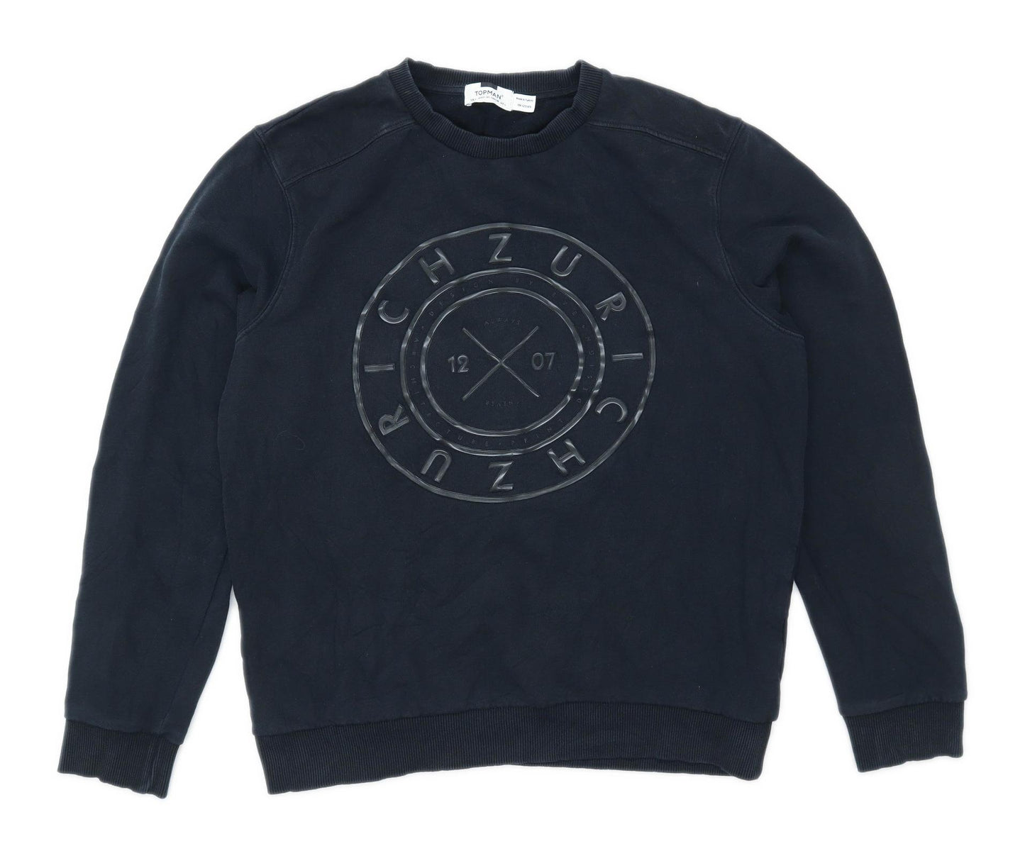 Topman Mens Size L Cotton Blend Graphic Black Sweatshirt