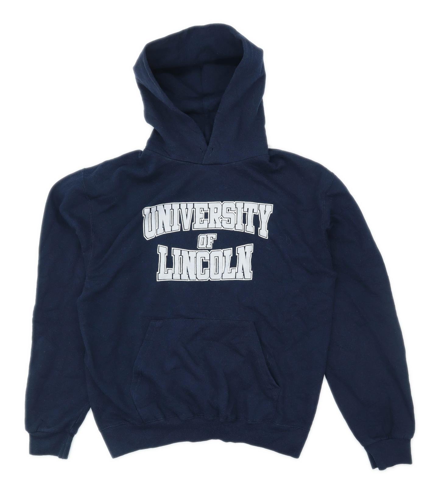 University of Lincoln Mens Size L Cotton Blend Graphic Blue Hoodie