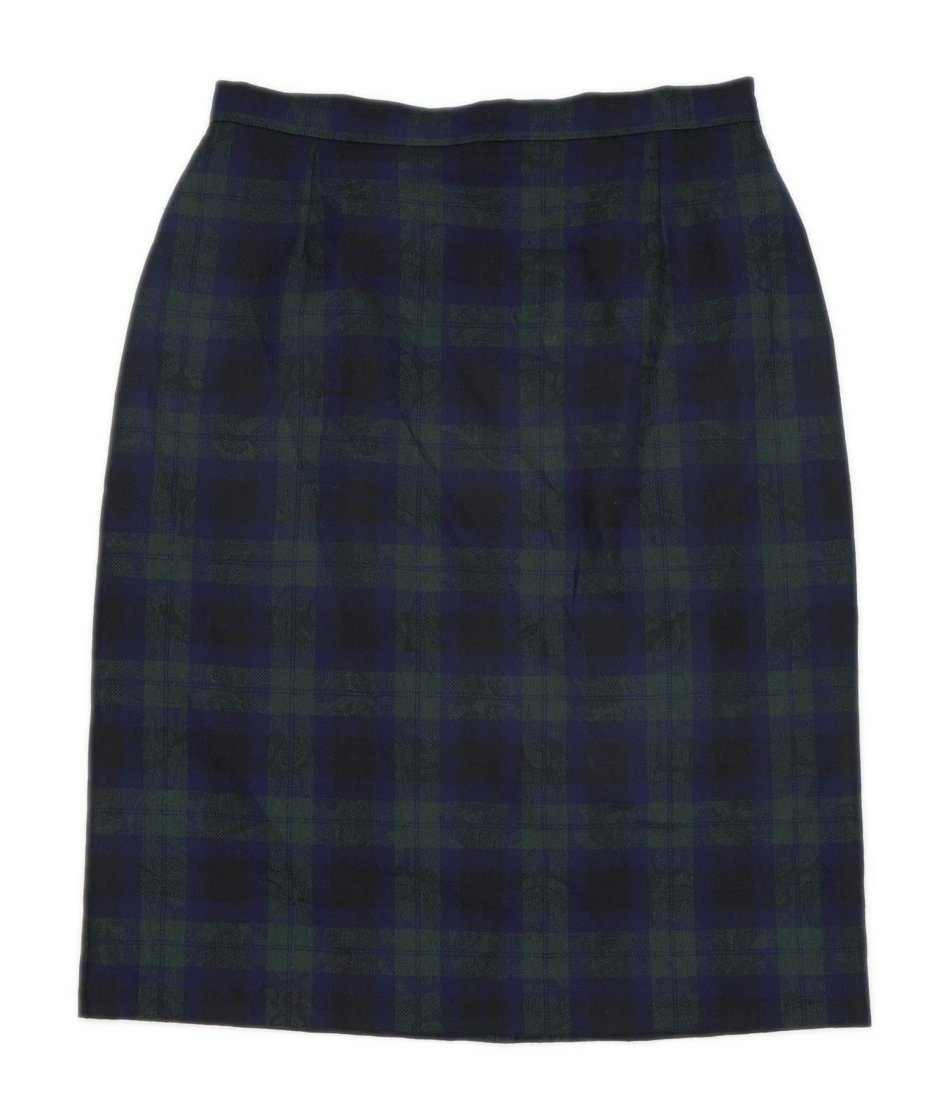 St Michael Womens Size 14 Cotton Check Blue Pencil Skirt (Regular)