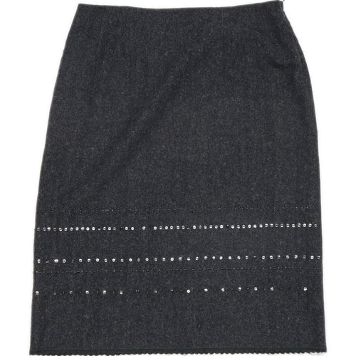 Wallis Womens Size 12 Wool Blend Striped Grey Sequined Skirt (Regular)