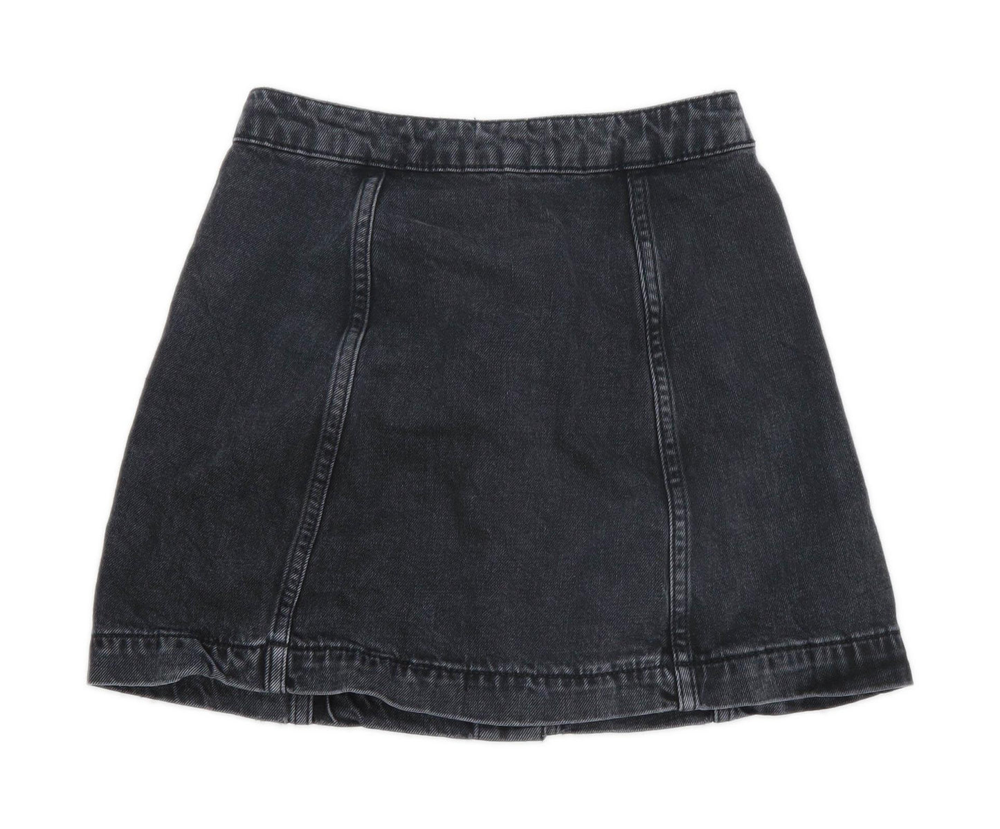 Topshop Womens Size 4 Denim Black A-Line Skirt (Regular)
