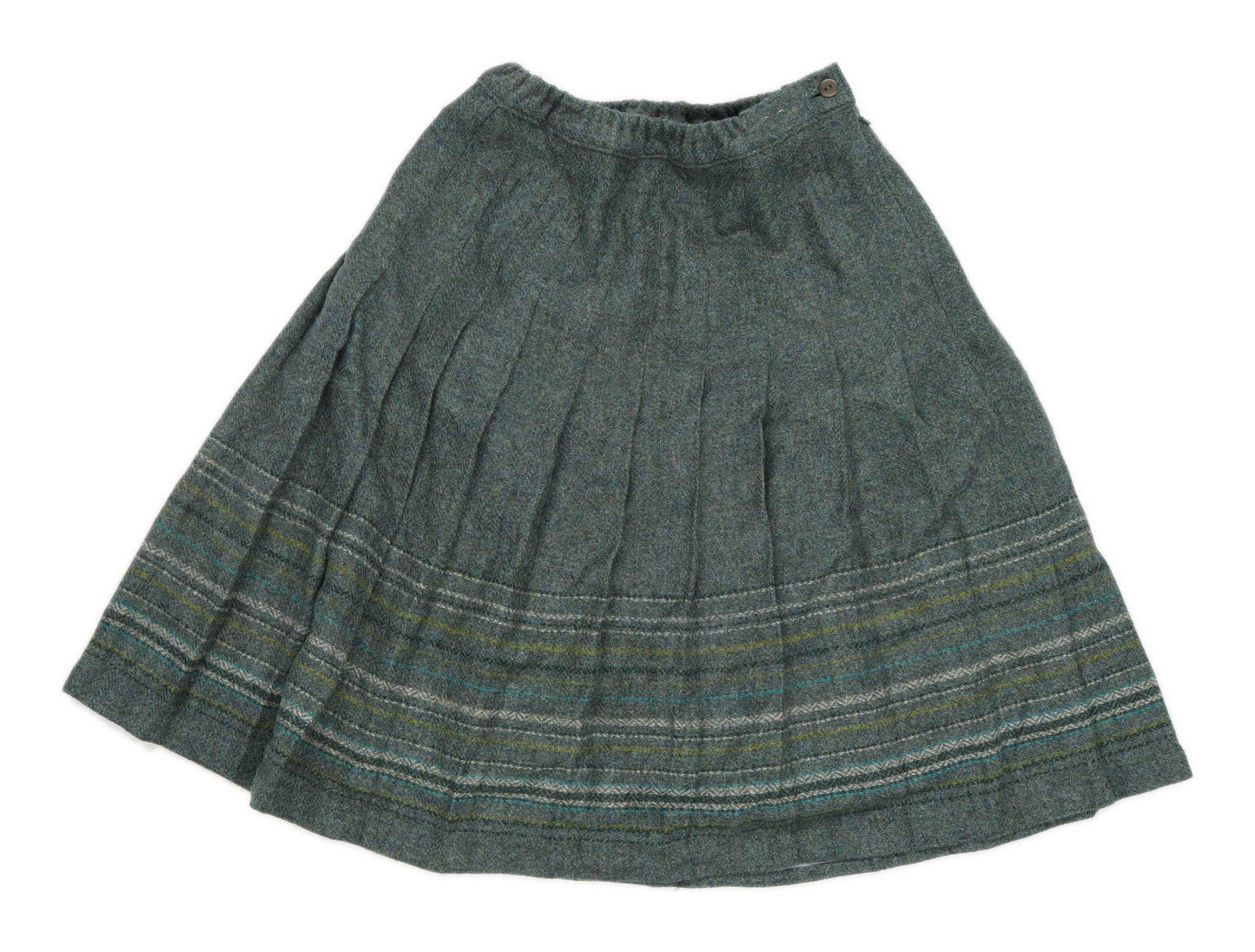 The Clever Shepherd Womens Size 18 Wool Striped Green Pleated Skirt (Regular)