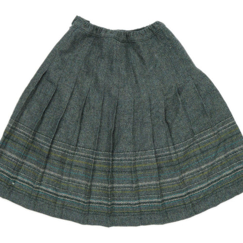 The Clever Shepherd Womens Size 18 Wool Striped Green Pleated Skirt (Regular)