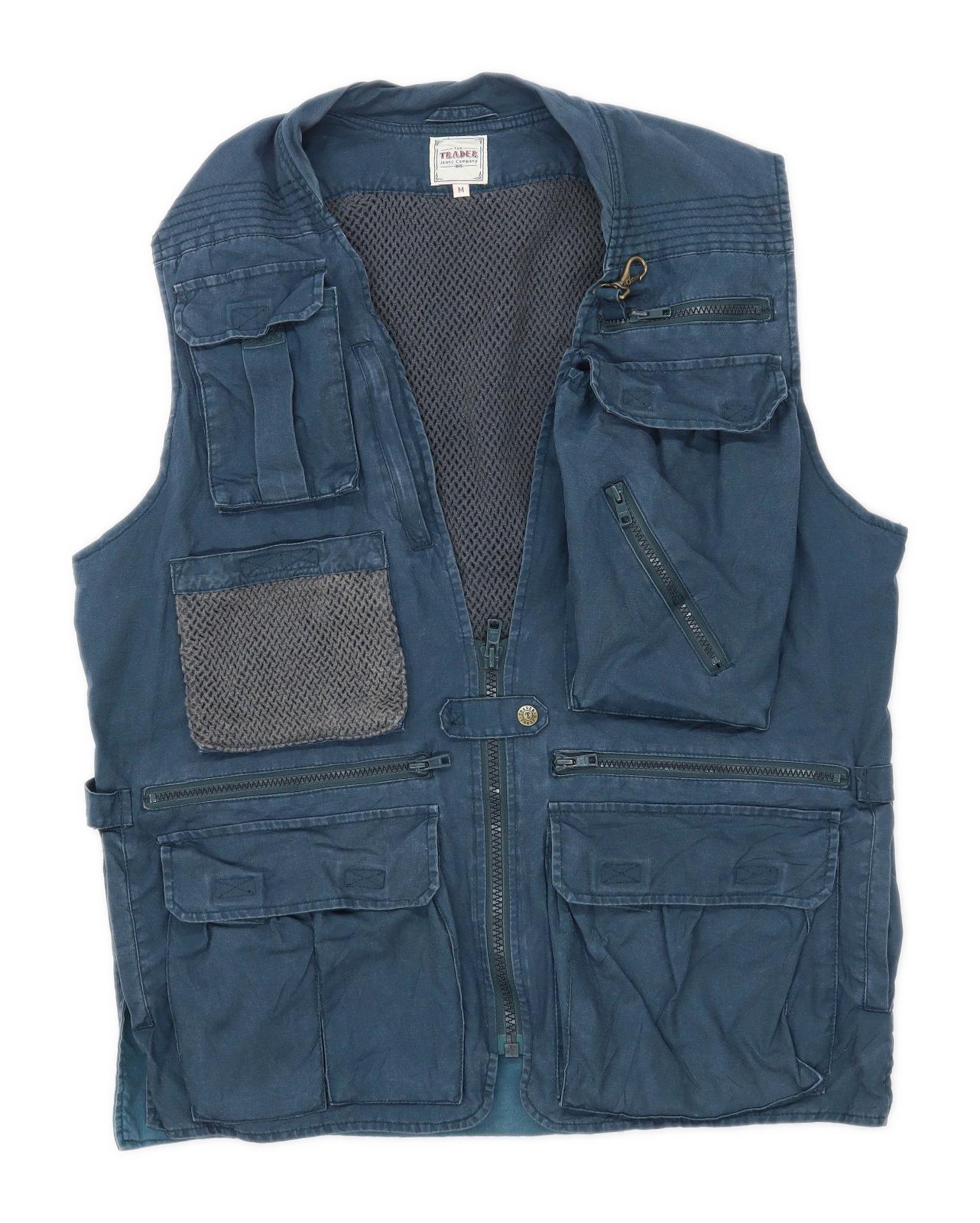 Trader Jeans Mens Size M Cotton Blend Blue Fishing Vest Waistcoat