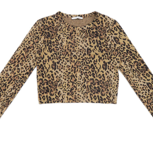 Zara Womens Size M Animal Print Brown Top (Regular)
