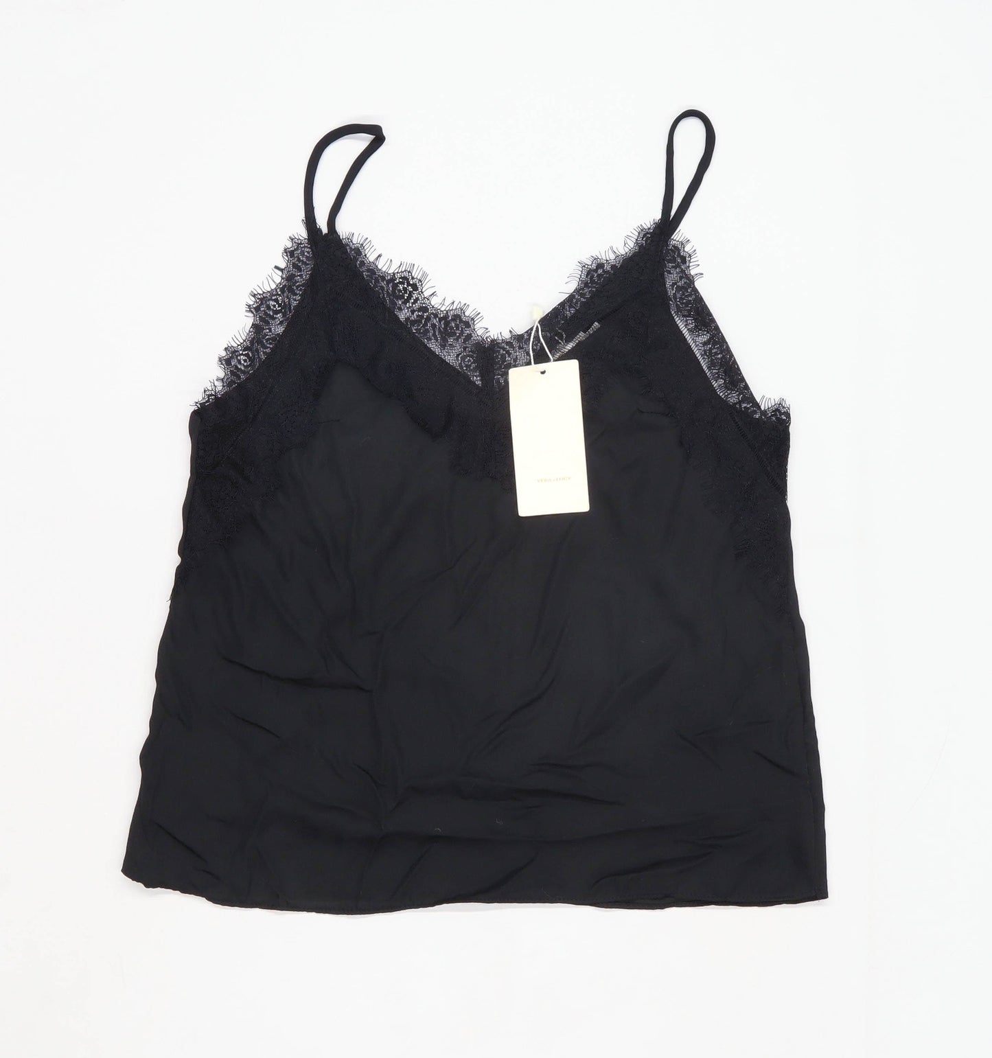 Vera & Lucy Womens Size S Strappy Black Lace Detail Camisole (Regular)