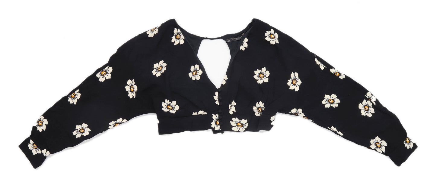 Zara Womens Size M Floral Black Top (Regular)