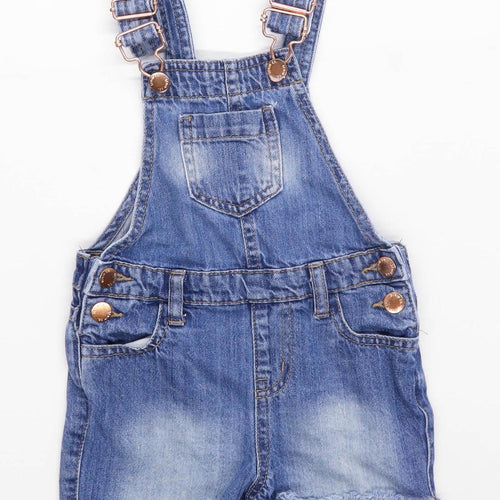 Primark Girls Blue Button Close Dungarees Shorts Age 2-3 Years