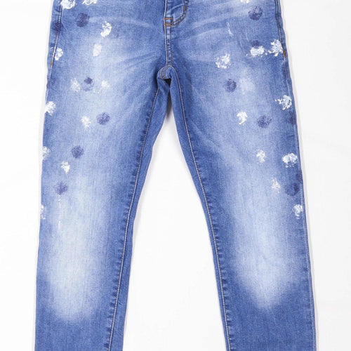 Zara Boys Abstract Blue Distressed Paint Jeans Age 8 Years