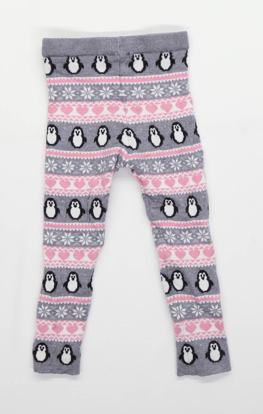 Primark Girls Graphic Grey Penguin Leggings Age 5-6 Years