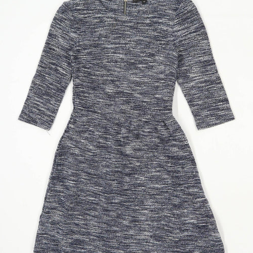 Topshop Womens Size 8 Cotton Blend Blue Skater Dress (Regular)