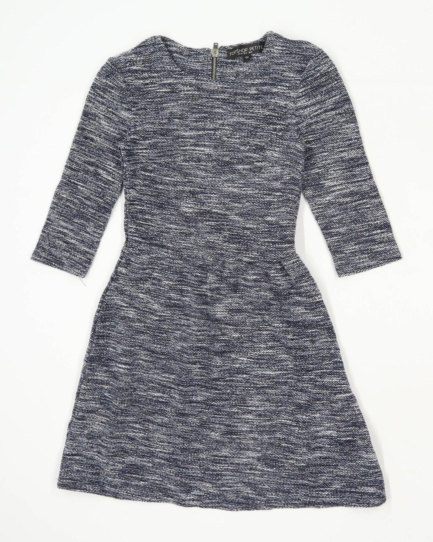 Topshop Womens Size 8 Cotton Blend Blue Skater Dress (Regular)