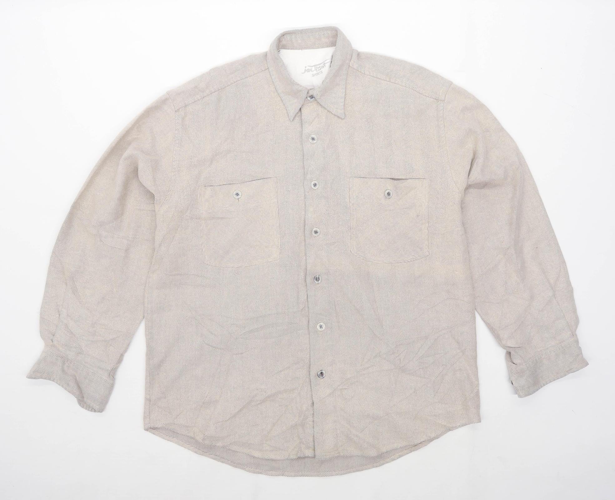 Jac Tissot Mens Size M Cotton Blend Beige Casual Shirt