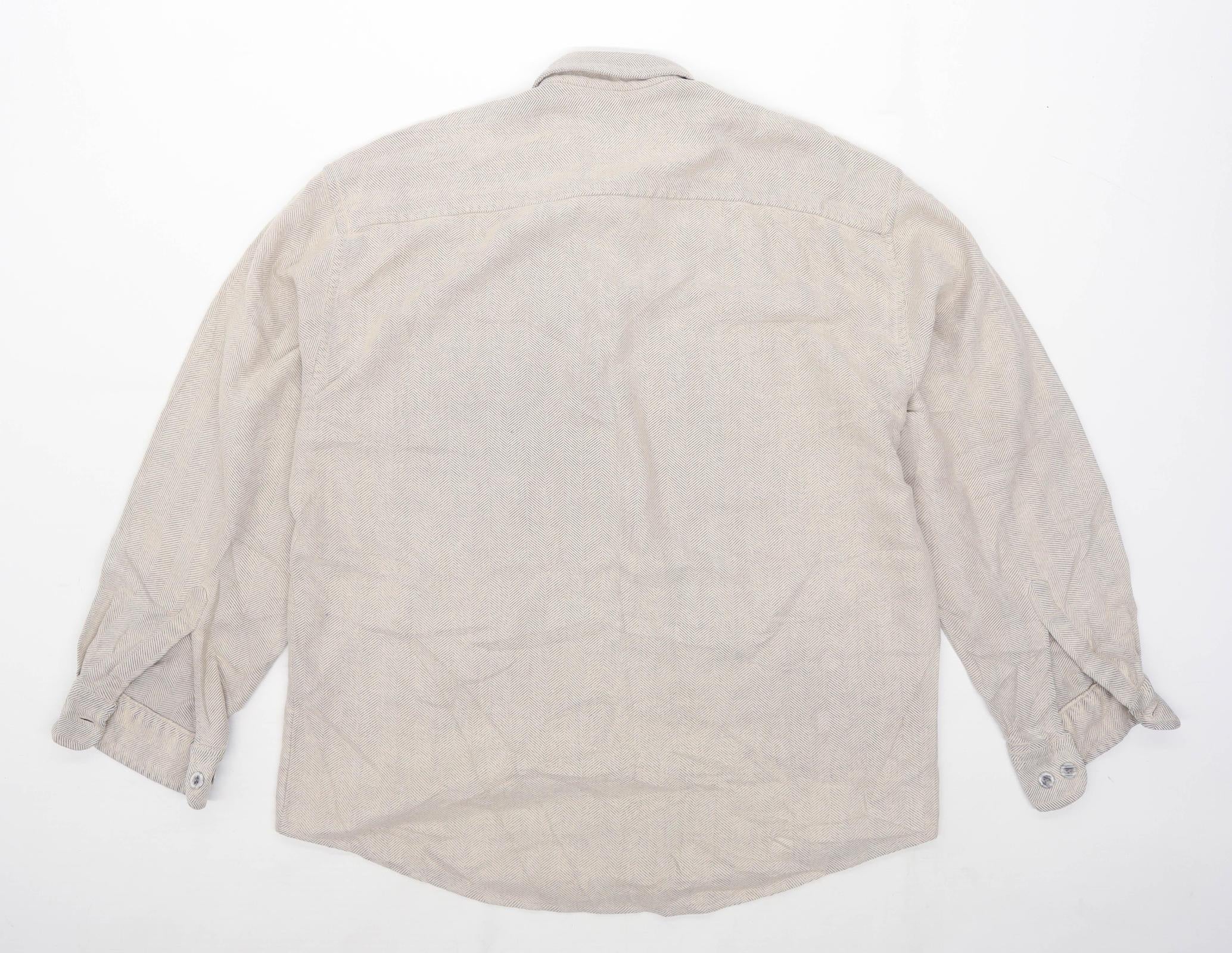 Jac Tissot Mens Size M Cotton Blend Beige Casual Shirt