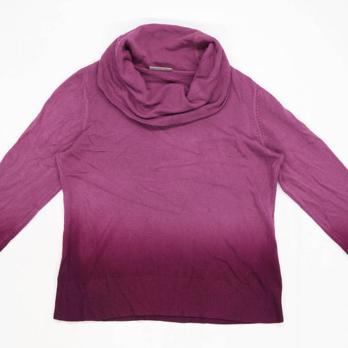 BHS Womens Size 16 Cotton Blend Cowl Neck Purple Ombre Jumper (Regular)