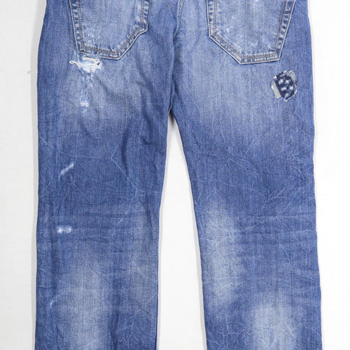 Soul Cal Mens Patchwork Blue Ripped Denim Jeans Size W32/L28