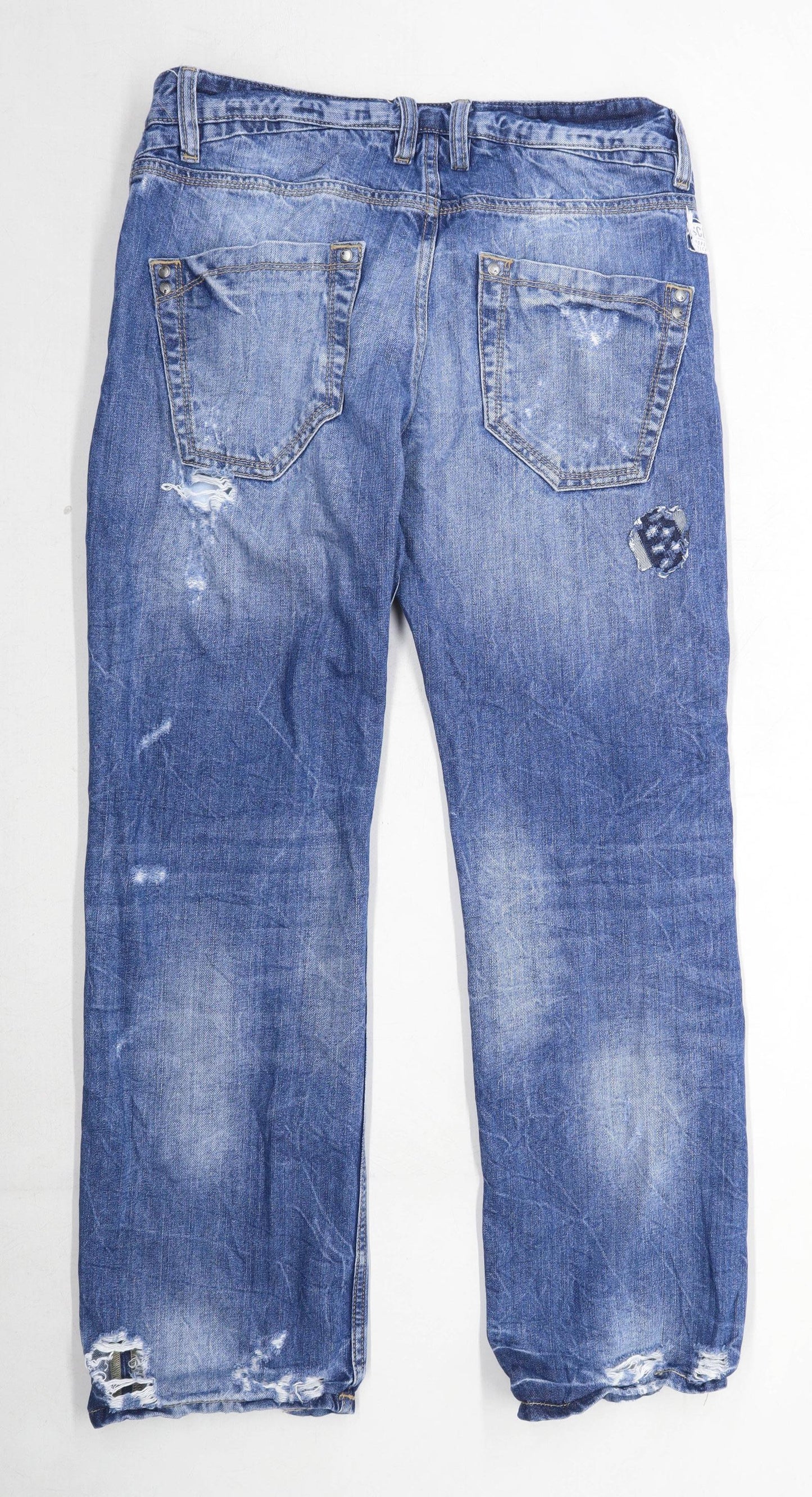 Soul Cal Mens Patchwork Blue Ripped Denim Jeans Size W32/L28