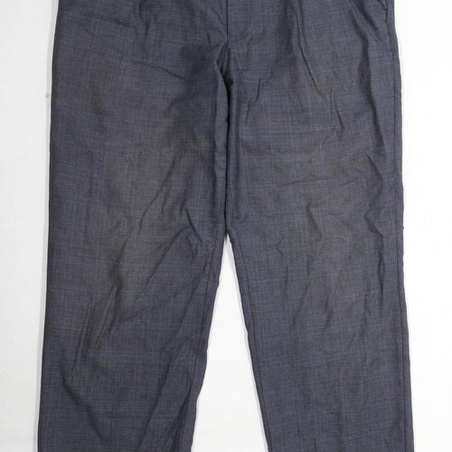Preworn Mens Check Grey Cotton Blend Trousers Size W38/L33
