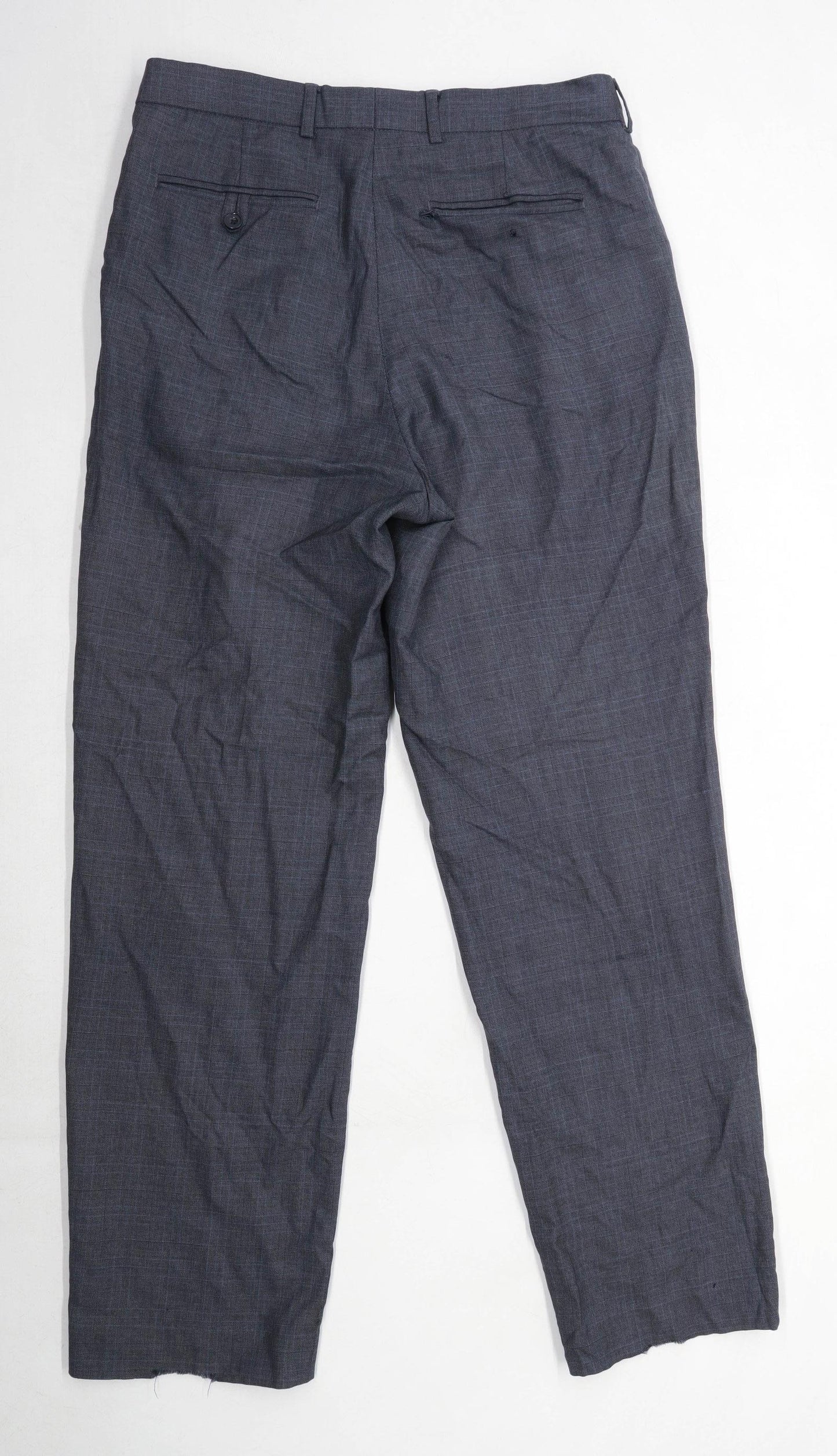 Preworn Mens Check Grey Cotton Blend Trousers Size W38/L33