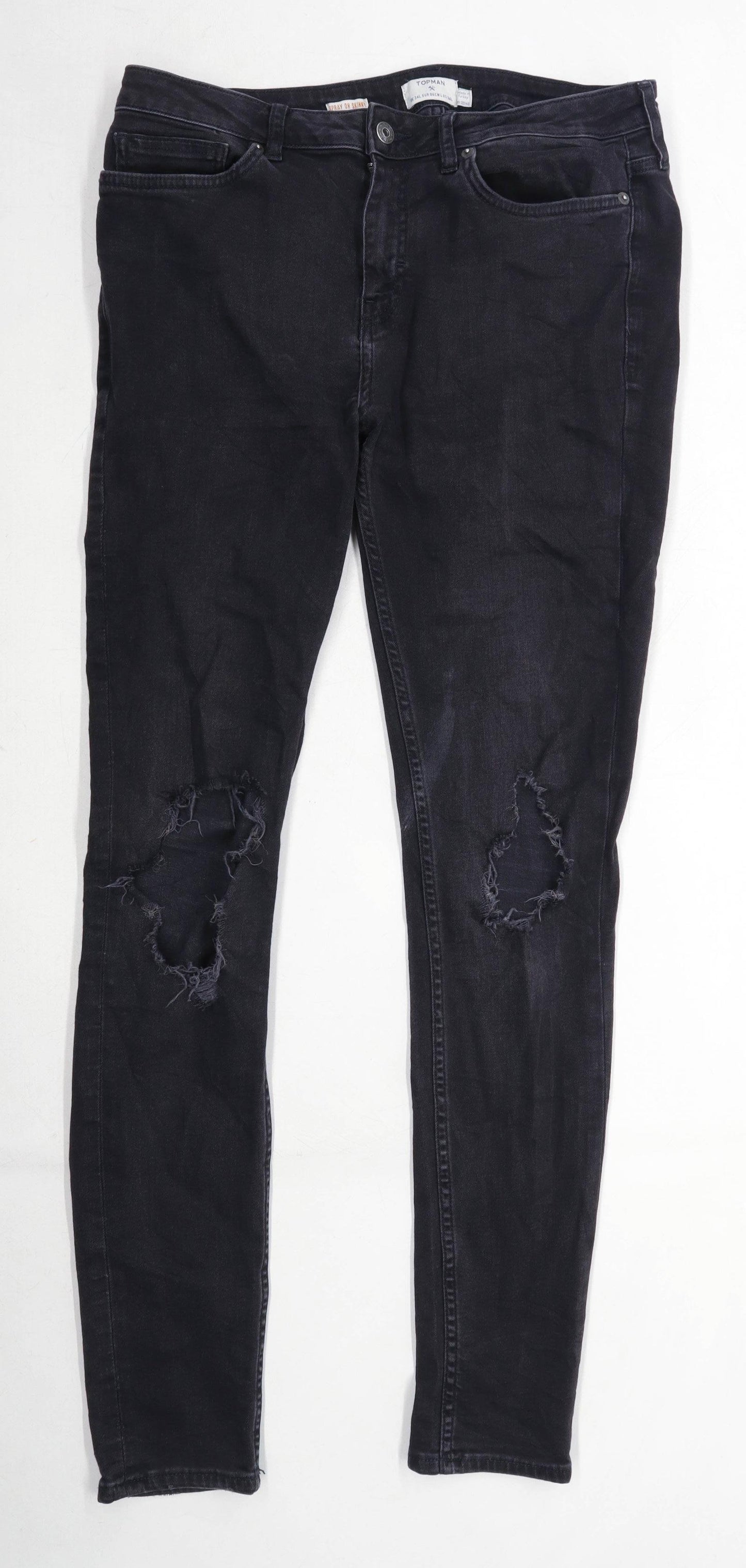 Topman Mens Black Ripped Denim Jeans Size W34/L32