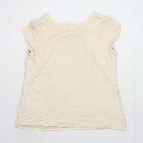 Rocha John Rocha Womens Size 18 Floral Beige Sequined T-Shirt (Regular)