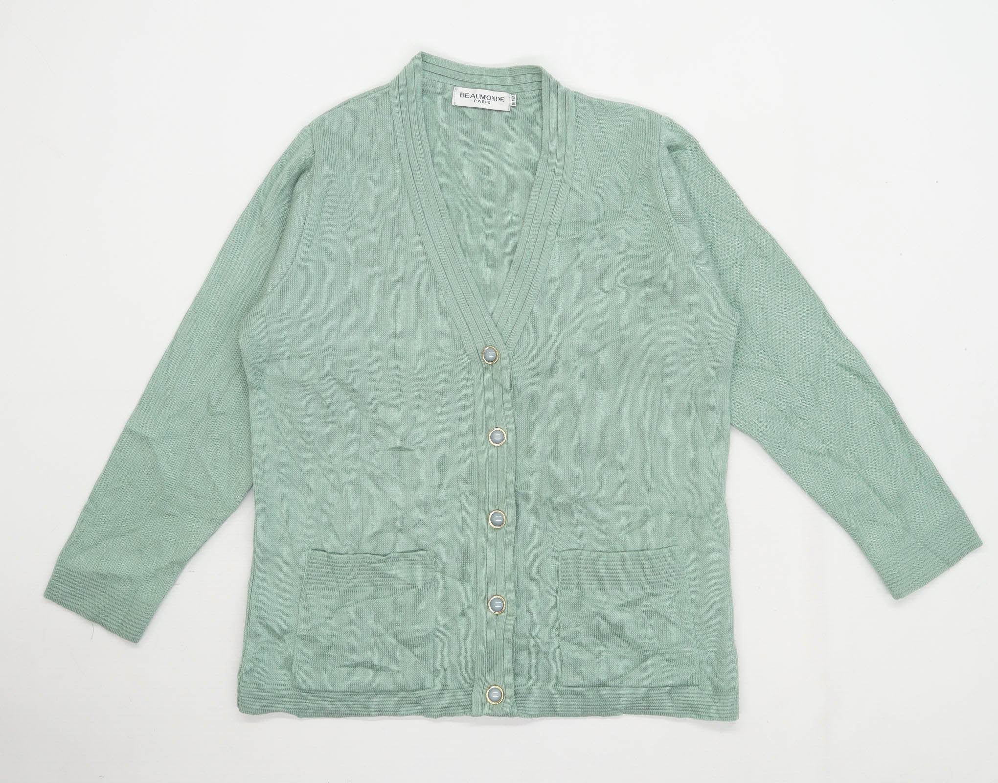 Beaumonde Paris Womens Size 10 12 Green Button Up Cardigan Regular