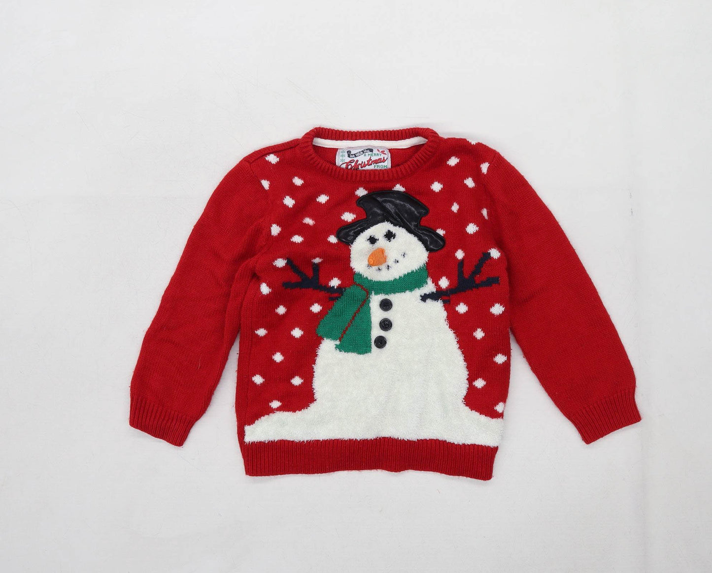 Rebel Girls Graphic Red Christmas Snowman Jumper Age 4-5 Years