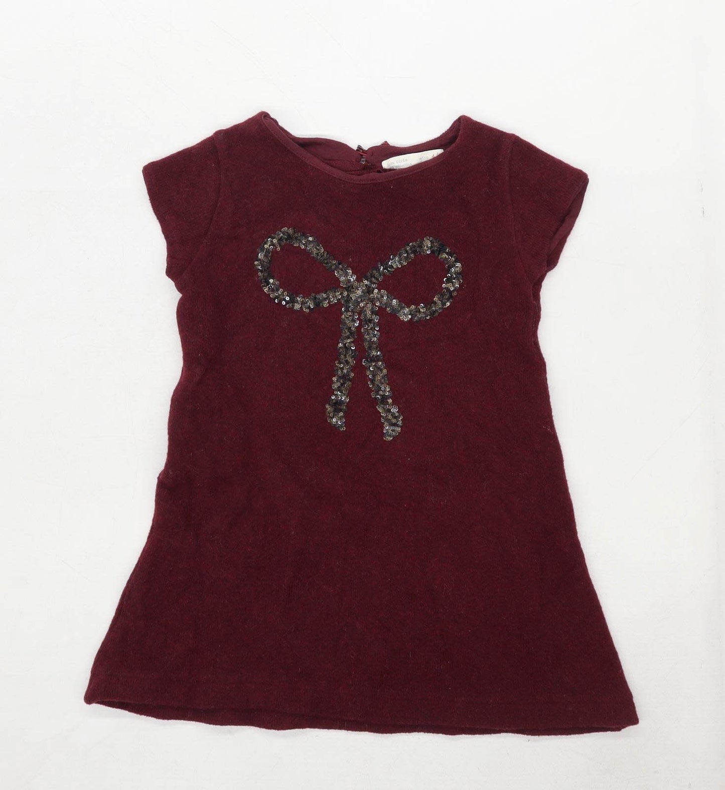 Zara Girls Textured Burgundy Dress Age 4-5 Years