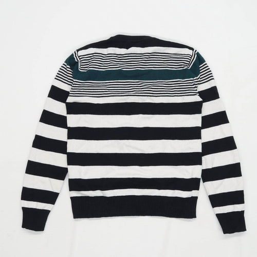 Zara Mens Size S Cotton Blend Striped Black Jumper