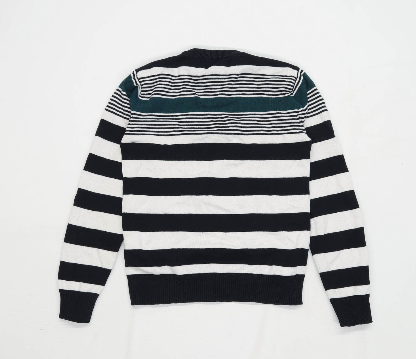 Zara Mens Size S Cotton Blend Striped Black Jumper