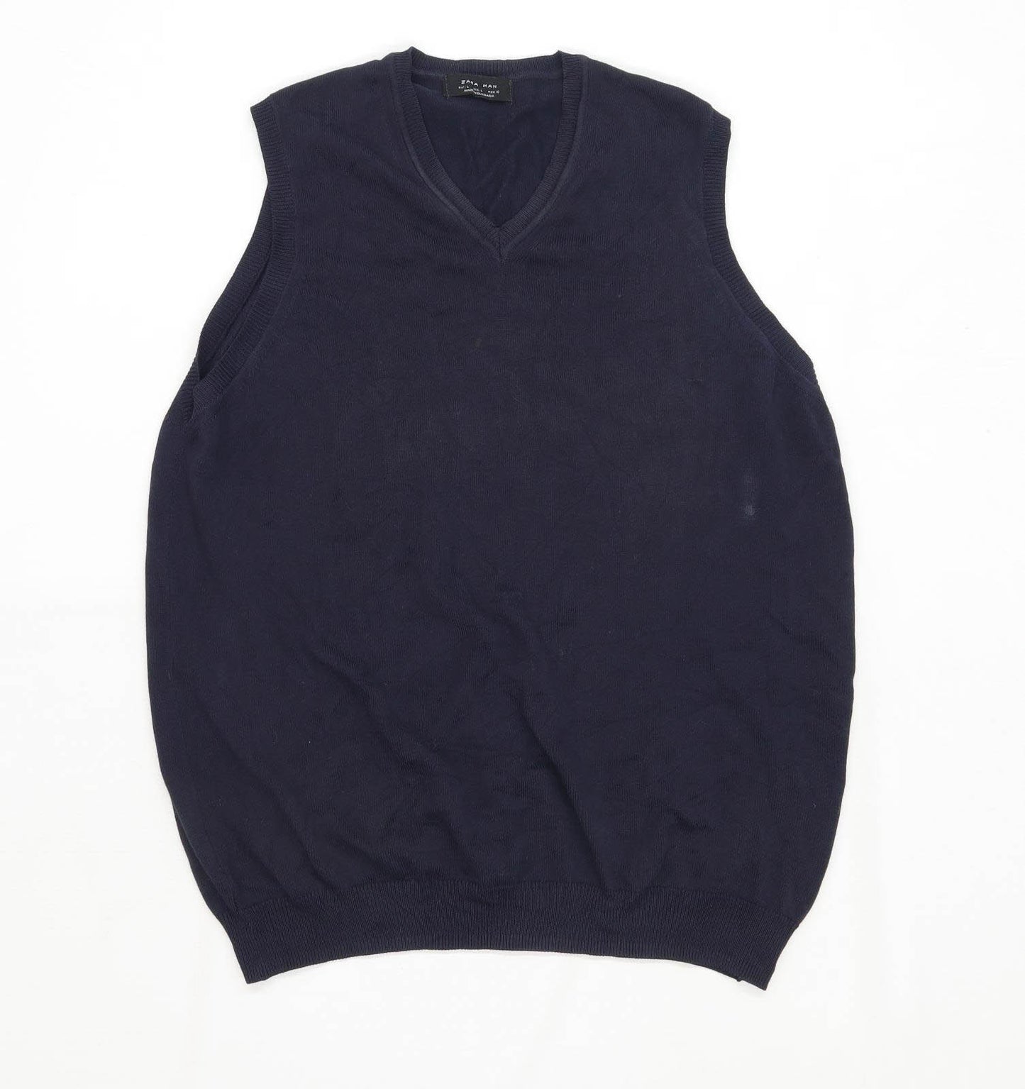 Zara Mens Size L Cotton Blue V-Neck Jumper