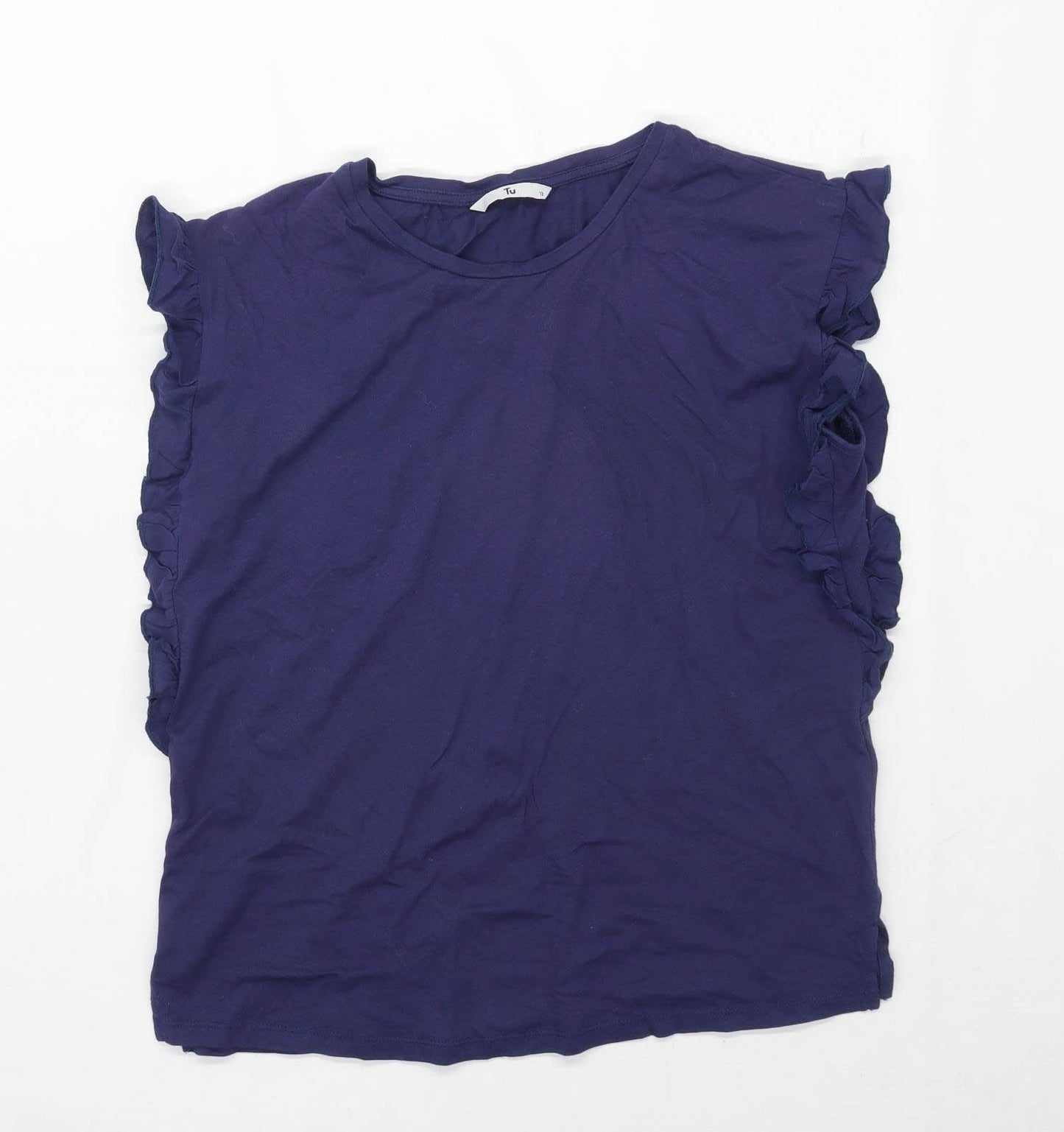 TU Womens Size 12 Cotton Blend Blue Top (Regular)