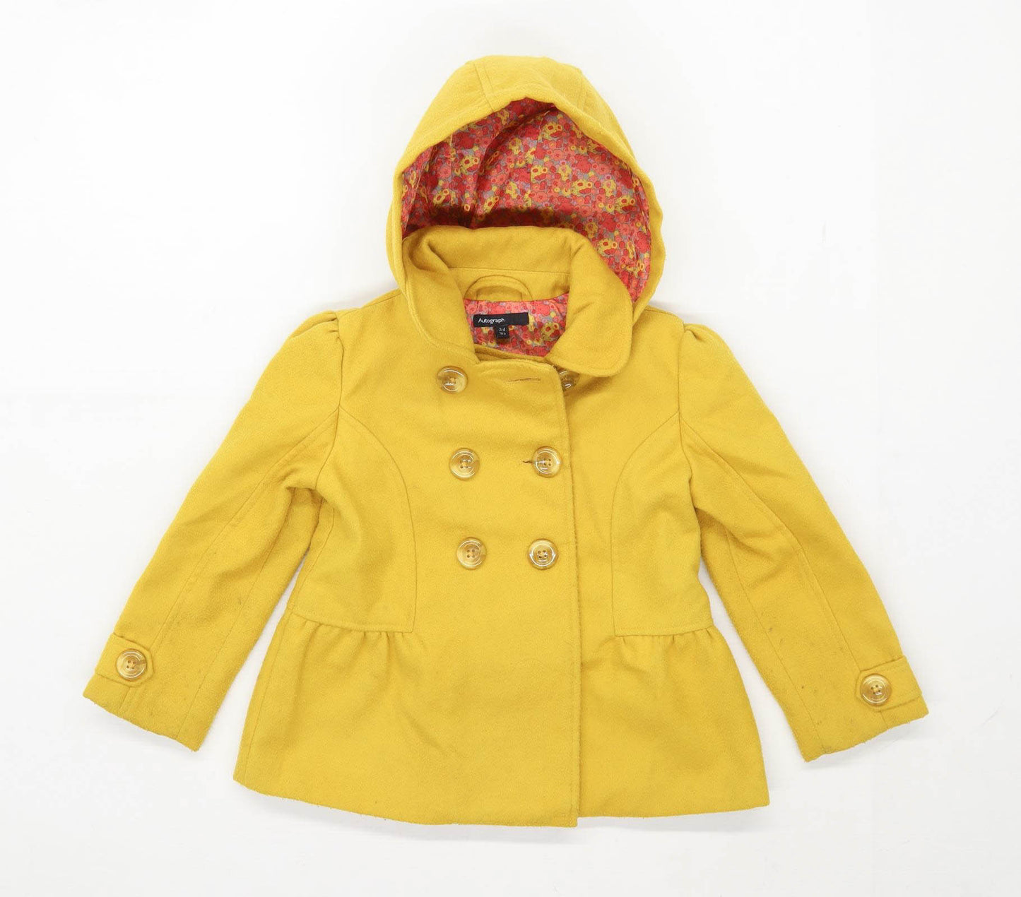 Marks & Spencer Girls Yellow Hooded Coat Age 3-4 Years