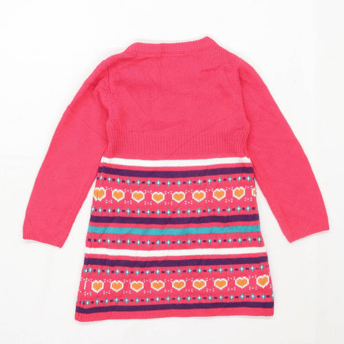 Sweet Millie Girls Geometric Pink Knitted Dress Age 5 Years