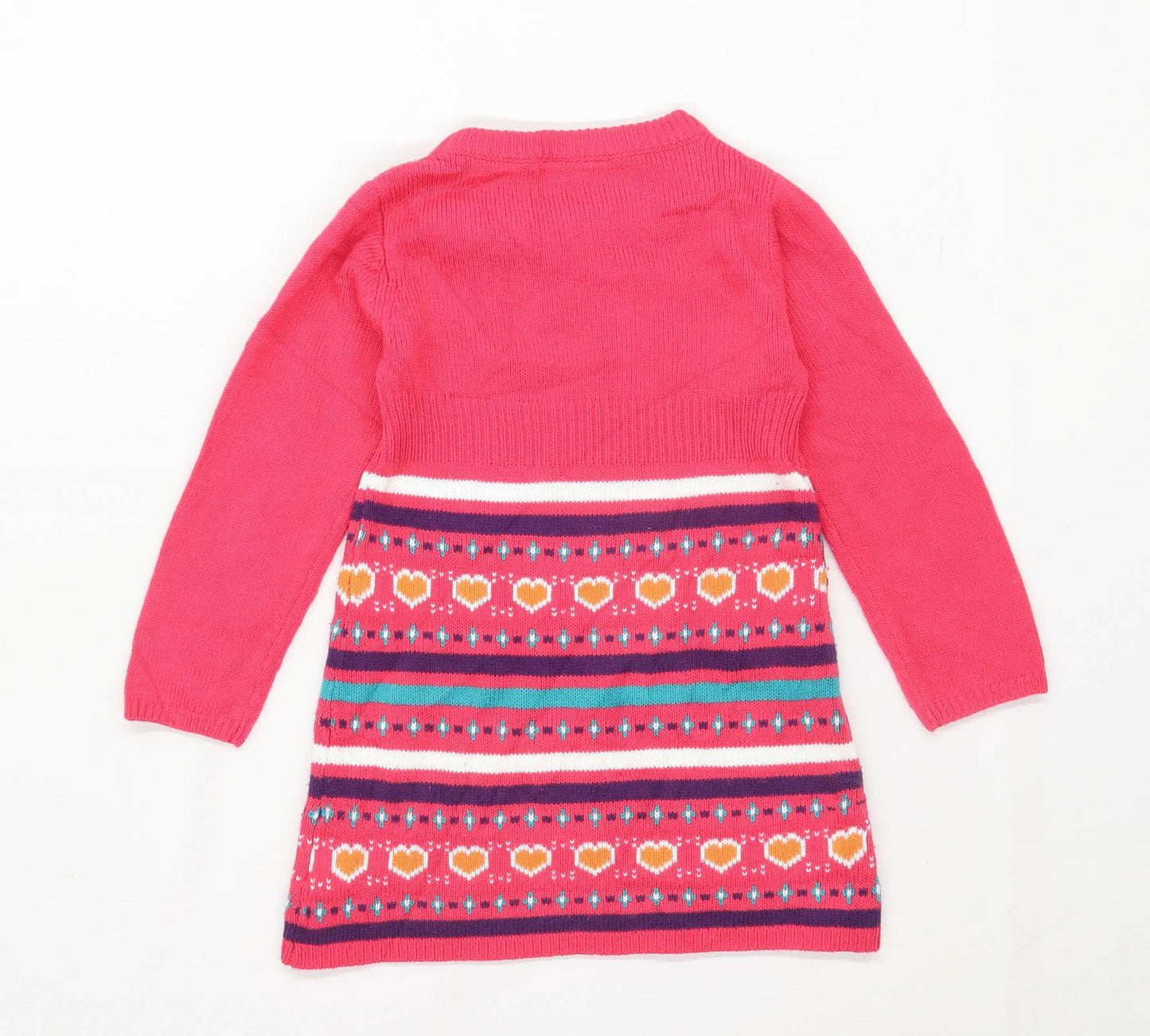 Sweet Millie Girls Geometric Pink Knitted Dress Age 5 Years