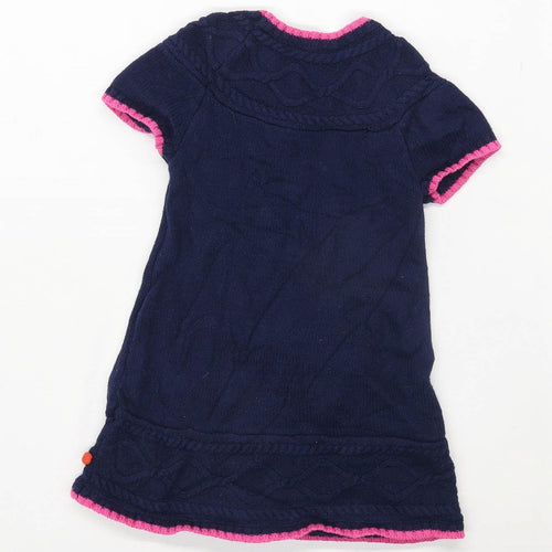 Strawberry Faire Girls Geometric Blue Knitted Dress Age 3-4 Years