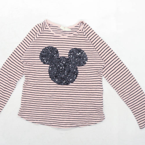 Zara Girls Striped Pink Disney Sequin Mickey Mouse Top Age 9-10 Years