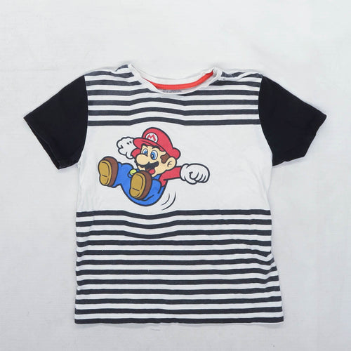 Primark Boys Striped White Super Mario T-Shirt Age 6-7 Years