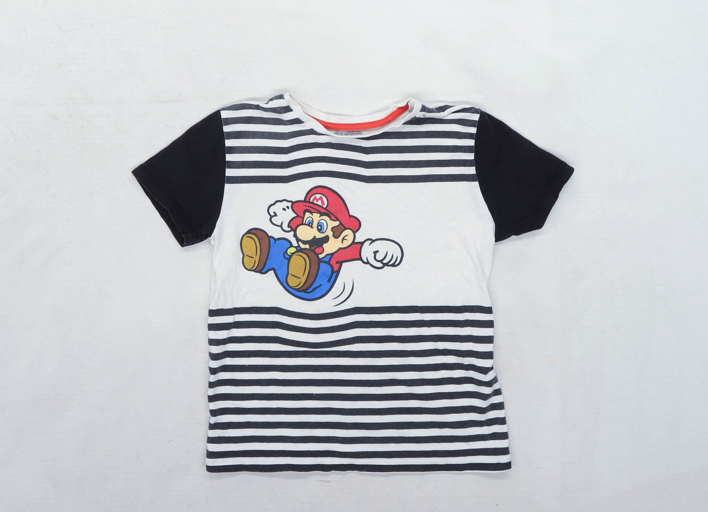 Primark Boys Striped White Super Mario T-Shirt Age 6-7 Years