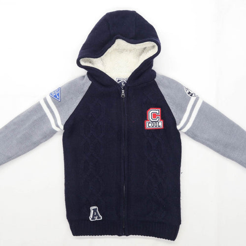 TU Boys Graphic Blue Knitted Hoodie Age 7 Years