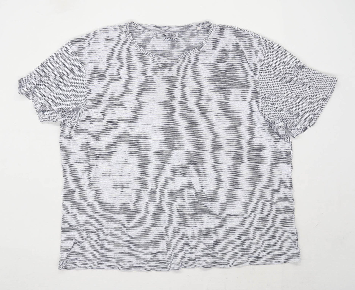 TU Mens Size 2XL Cotton Blend Striped Grey T-Shirt