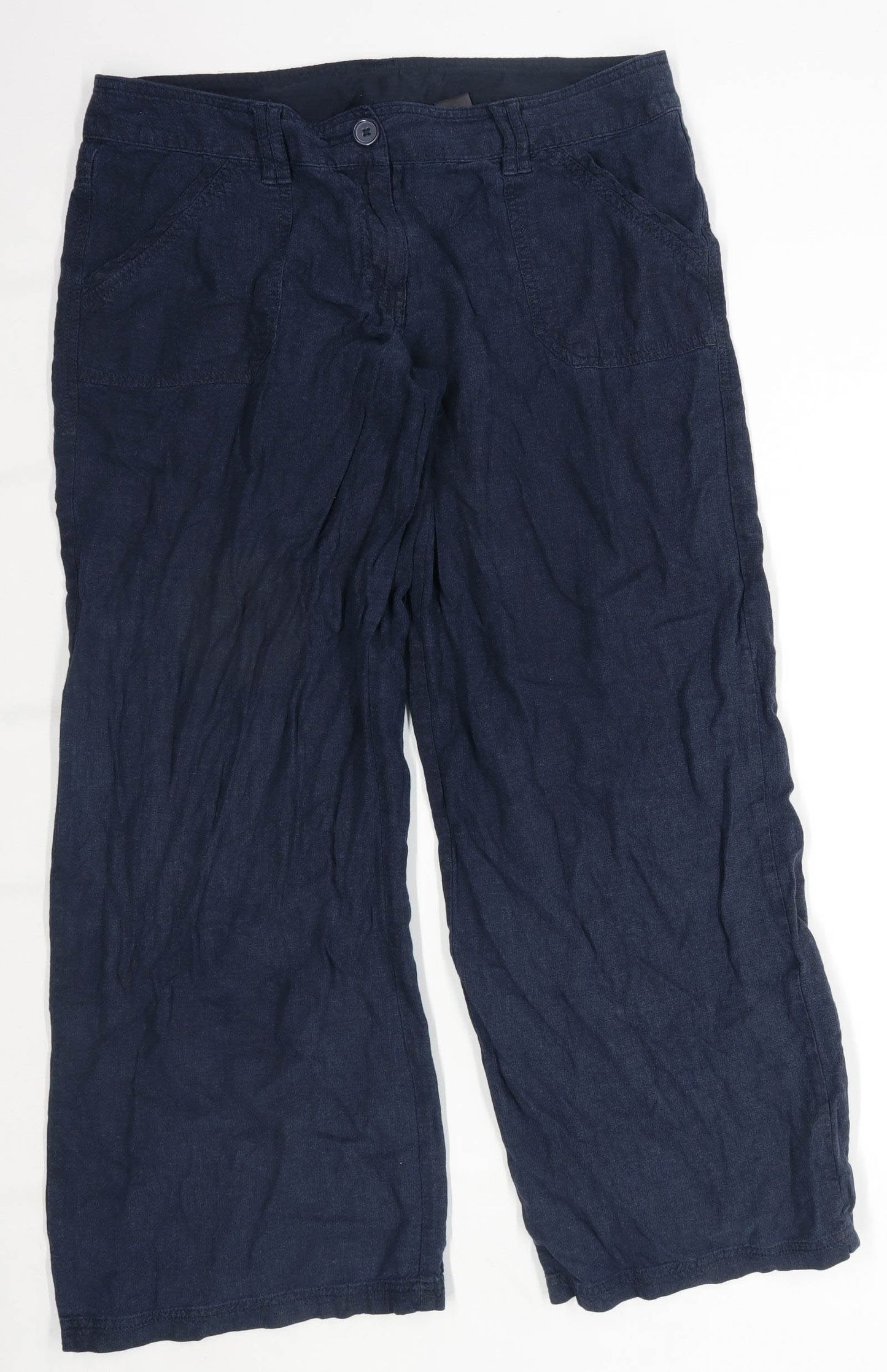 Womens Next Blue Linen Blend Trousers Size 14/L26
