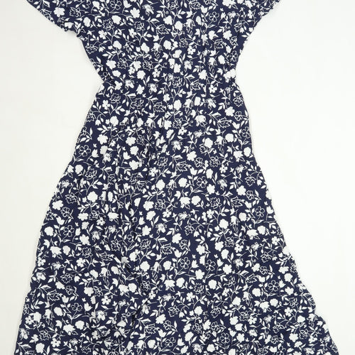 St Michael Womens Size 16 Floral Cotton Blue Maxi Dress (Regular)